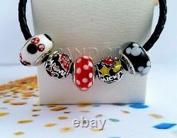 Set Of 5 Pandora Disney Mickey And Minnie Mouse + Murano Charmas