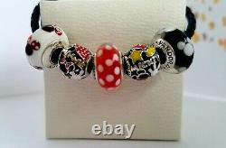 Set Of 5 Pandora Disney Mickey And Minnie Mouse + Murano Charmas