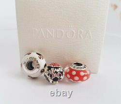 Set Of 5 Pandora Disney Mickey And Minnie Mouse + Murano Charmas