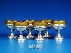Set Of Six (6) Sterling Silver Base with Tiffin Rambler Rose Glass Inserts