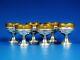 Set Of Six (6) Sterling Silver Base With Tiffin Rambler Rose Glass Inserts