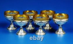 Set Of Six (6) Sterling Silver Base with Tiffin Rambler Rose Glass Inserts