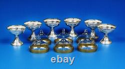 Set Of Six (6) Sterling Silver Base with Tiffin Rambler Rose Glass Inserts