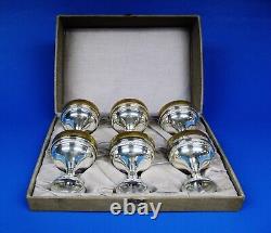 Set Of Six (6) Sterling Silver Base with Tiffin Rambler Rose Glass Inserts
