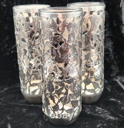 Set of 3 Sterling Silver Overlay Floral Roses Glass Tumblers Highball