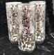 Set Of 3 Sterling Silver Overlay Floral Roses Glass Tumblers Highball