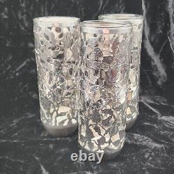 Set of 3 Sterling Silver Overlay Floral Roses Glass Tumblers Highball