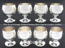Set of 4 Antique to Vintage Gorham 955 Sterling Silver Aperitif Liqueur Cordials