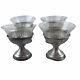 Set Of 4 Sterling Silver Etched Elegant Glass Liners Sherbet Dessert Cups