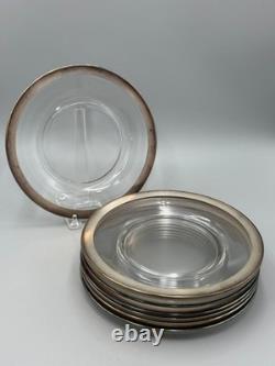 Set of 8 Dorothy Thorpe USA Vintage Glass Sterling Silver Rim MCM Plates 8 1/2'