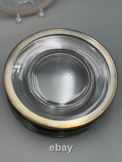 Set of 8 Dorothy Thorpe USA Vintage Glass Sterling Silver Rim MCM Plates 8 1/2'