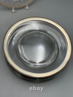Set of 8 Dorothy Thorpe USA Vintage Glass Sterling Silver Rim MCM Plates 8 1/2'