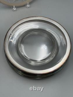Set of 8 Dorothy Thorpe USA Vintage Glass Sterling Silver Rim MCM Plates 8 1/2'