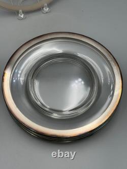 Set of 8 Dorothy Thorpe USA Vintage Glass Sterling Silver Rim MCM Plates 8 1/2'