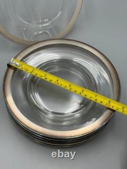Set of 8 Dorothy Thorpe USA Vintage Glass Sterling Silver Rim MCM Plates 8 1/2'