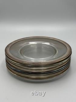 Set of 8 Dorothy Thorpe USA Vintage Glass Sterling Silver Rim MCM Plates 8 1/2'
