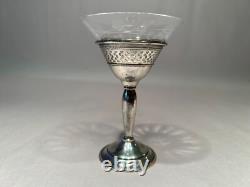 Set of 8 Sterling Redlich&Co Glass Cocktail Glass Sterling Silver Holder