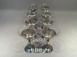 Set of 8 Sterling Redlich&Co Glass Cocktail Glass Sterling Silver Holder