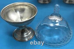 Set of 8 Sterling SILVER & ETCHED 2-PC SCREW-IN GLASS ICE CREAM CUPS Unbranded