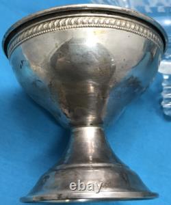Set of 8 Sterling SILVER & ETCHED 2-PC SCREW-IN GLASS ICE CREAM CUPS Unbranded