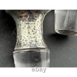 Shreve & Co Sterling Silver Cruet Decanter Set of 2 Hammered Top, Cut Glass