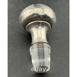 Shreve & Co Sterling Silver Cruet Decanter Set of 2 Hammered Top, Cut Glass