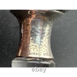Shreve & Co Sterling Silver Cruet Decanter Set of 2 Hammered Top, Cut Glass