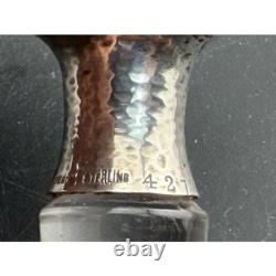 Shreve & Co Sterling Silver Cruet Decanter Set of 2 Hammered Top, Cut Glass