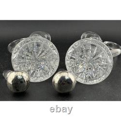 Shreve & Co Sterling Silver Cruet Decanter Set of 2 Hammered Top, Cut Glass
