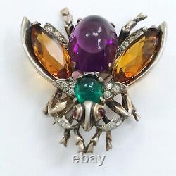 Signed Crown Trifari vintage sterling fly brooch