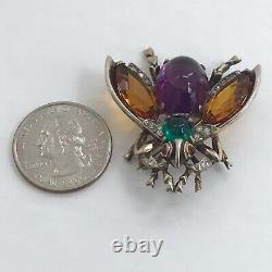 Signed Crown Trifari vintage sterling fly brooch