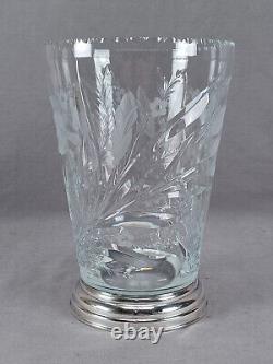 Signed Hawkes Iris Pattern American Brilliant Cut Glass & Sterling Silver Vase