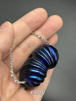Signed Iridescent Art Glass Blue Heart Pendant HUGE With Sterling Silver necklace Signed Iridescent Art Glass Blue Heart Pendant HUGE With Sterling Silver necklace