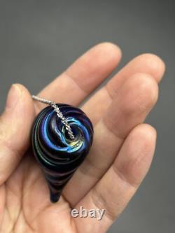 Signed Iridescent Art Glass Blue Heart Pendant HUGE With Sterling Silver necklace Signed Iridescent Art Glass Blue Heart Pendant HUGE With Sterling Silver necklace