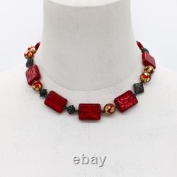 Signed Lucky Clover Murano Glass & Sterling Silver Bead Necklace 76.3g HOLIDAY
