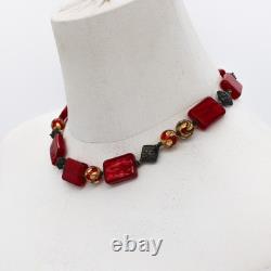 Signed Lucky Clover Murano Glass & Sterling Silver Bead Necklace 76.3g HOLIDAY