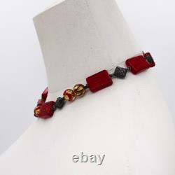 Signed Lucky Clover Murano Glass & Sterling Silver Bead Necklace 76.3g HOLIDAY