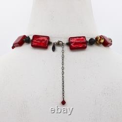 Signed Lucky Clover Murano Glass & Sterling Silver Bead Necklace 76.3g HOLIDAY