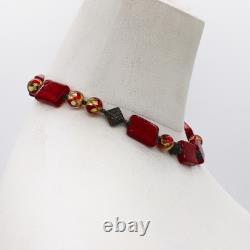 Signed Lucky Clover Murano Glass & Sterling Silver Bead Necklace 76.3g HOLIDAY