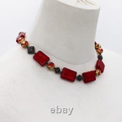 Signed Lucky Clover Murano Glass & Sterling Silver Bead Necklace 76.3g HOLIDAY