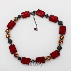 Signed Lucky Clover Murano Glass & Sterling Silver Bead Necklace 76.3g HOLIDAY