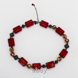 Signed Lucky Clover Murano Glass & Sterling Silver Bead Necklace 76.3g HOLIDAY