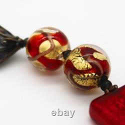 Signed Lucky Clover Murano Glass & Sterling Silver Bead Necklace 76.3g HOLIDAY