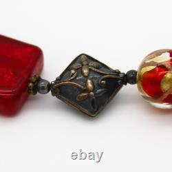 Signed Lucky Clover Murano Glass & Sterling Silver Bead Necklace 76.3g HOLIDAY