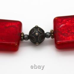 Signed Lucky Clover Murano Glass & Sterling Silver Bead Necklace 76.3g HOLIDAY