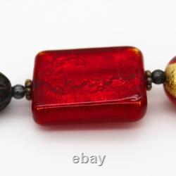 Signed Lucky Clover Murano Glass & Sterling Silver Bead Necklace 76.3g HOLIDAY