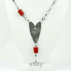 Signed TWR Sterling Silver, Red Jasper, Pearl and Carved Glass Beaded Necklace