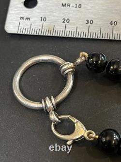 Signed The Loop Sterling Silver Eyeglass Holder Necklace Black Glass Beads