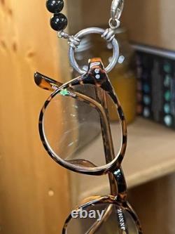 Signed The Loop Sterling Silver Eyeglass Holder Necklace Black Glass Beads