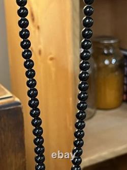 Signed The Loop Sterling Silver Eyeglass Holder Necklace Black Glass Beads